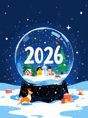 Aufkleber - Snowy glass snow globe with the year 2026 displayed inside