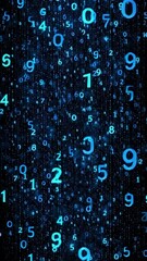 Fototapete - Glowing Blue Numbers Falling on Black Background