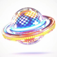 Fototapete - Iridescent Glass Sphere with Checkered Pattern and Glowing Rings