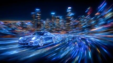 Poster - High-Speed Car Racing Through a Vibrant Night Cityscape