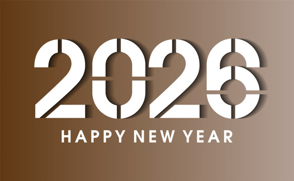 new year 2026 with modern white numbers on brown background