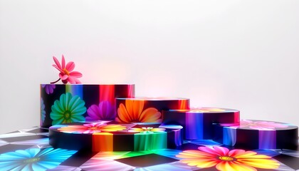 Poster - A colorful artistic floral display arrangement with rainbow highlights