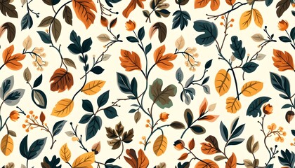 Poster - An array of colorful leaves in a pattern of artistic nature and texture background, evoke the beauty of the season with warm autumnal hues