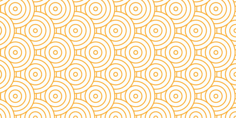 Poster - Overlapping creative diamond circle abstract orange and yellow pattern background with waves texture. geometric digital fabric pattern circles floral round lapping white retro background.	
