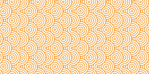 Poster - Overlapping creative diamond circle abstract orange and yellow pattern background with waves texture. geometric digital fabric pattern circles floral round lapping white retro background.	
