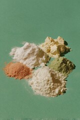Poster - Close-Up of Multicolored Powdered Chemicals on Smooth Surface Highlighting Pharmaceutical Materials and Elemental Therapy for Health and Wellness Trends