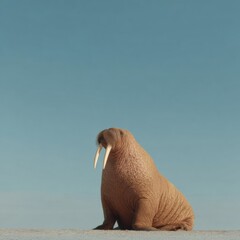 Poster - Majestic walrus with massive tusks against clear sky, symbolizing Arctic wildlife resilience and marine species protection for eco awareness campaigns