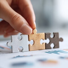 Aufkleber - Modern Portfolio Diversification Puzzle Pieces Hand Arranging Assets with Financial Charts Background for Investment Strategy Adjustment Banner