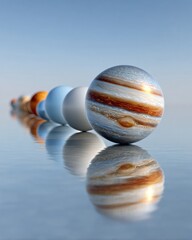Leinwandbilder - Planet Alignment in Solar System with Reflections on Water Surface Representing Teamwork, Coordination, Collective Focus, and Business Unity Concept