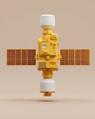 Fototapete - Modern Meteorology Satellite with Solar Panels in Minimalist Style for Aerospace Technology and Climate Monitoring Innovation Commercial Use