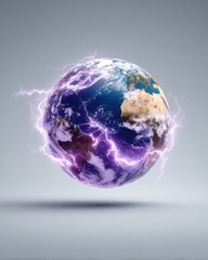 Aufkleber - Earth Globe with Electric Lightning Effects on Transparent Background for Futuristic Tech and Global Business Advertising
