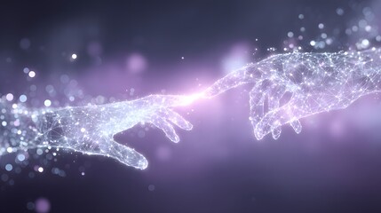 Poster - Two glowing hands reaching towards each other, connected by a stream of light and particles.