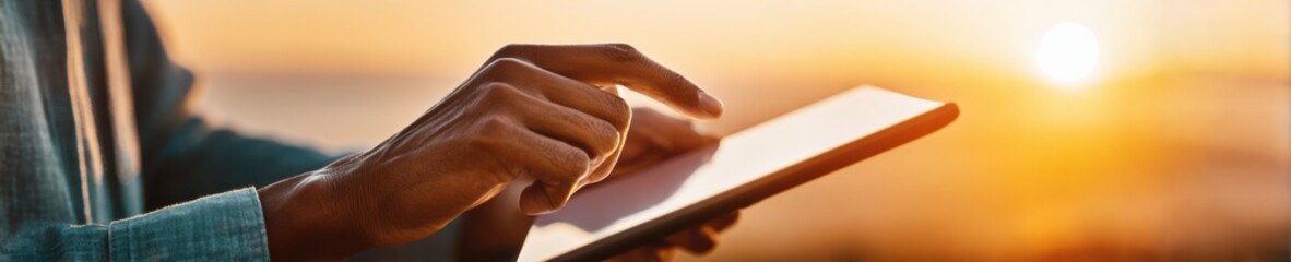 Poster - Modern Technology Care Hands Installing Screen Protector on Tablet with Precision for Device Longevity and Preventive Maintenance in Digital Lifestyle