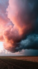 Aufkleber - Dramatic dusk storm clouds swirling over open farmland, symbolizing severe weather warnings and environmental uncertainty for disaster preparedness and climate awareness