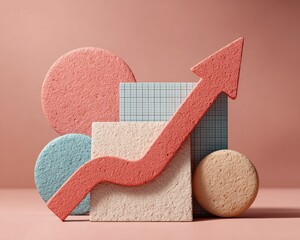 Aufkleber - Modern Textured Upward Arrow with Geometric Shapes on Digital Grid Background Symbolizing Financial Growth and Positive Business Momentum