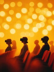 Aufkleber - Immersive Virtual Reality Cinema Experience with Audience Wearing VR Headsets in Classic Theater Setting for Cutting-Edge Entertainment Innovation