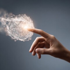 Aufkleber - Quantum Optimization Concept with Human Hand Touching Digital Globe of Interconnected Nodes Highlighting AI Innovation and Futuristic Network Links