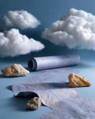 Poster - Strategic Goal Roadmap with Miniature Obstacles and Clouds Illustrating Business Resilience and Risk Management in Modern Commercial Context