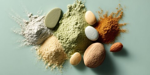 Aufkleber - Premium Functional Food Ingredients Spread Including Powders, Seeds, and Whole Foods for Health Innovation and Elevated Nutrition Concept