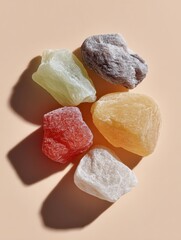 Aufkleber - Colorful assortment of dried fruit pieces with textured surfaces in natural light, symbolizing healthy snacking and nutritional wellness for modern lifestyle branding