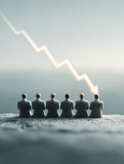 Aufkleber - Corporate crisis concept with miniature businesspeople facing sharp downward financial graph symbolizing market crash and economic uncertainty