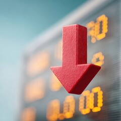 Aufkleber - Dramatic Red Arrow Pointing Down on Digital Stock Market Ticker Symbolizing Financial Crisis and Economic Downturn for Business and Market Risk Awareness