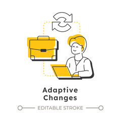 Poster - Adaptive changes modern linear concept icon. Small, incremental adjustments. Type of organizational transformation. Flat outline elements connected with dotted lines. Creative visual. Easy to edit