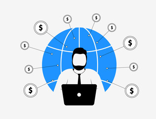 Poster - Global business growth. Opening company branches, scaling franchise opportunities and driving global business expansion. International business management across continents. Vector illustration