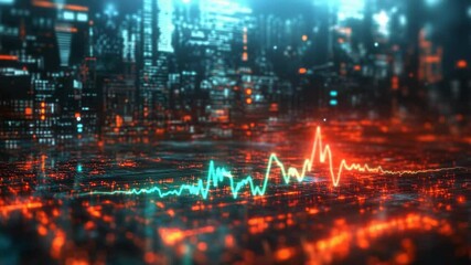 Poster - Futuristic Data Network Visualization with Cityscape and Digital Highlights