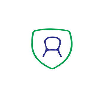 Abstract shield logo with chair shape in blue and green color