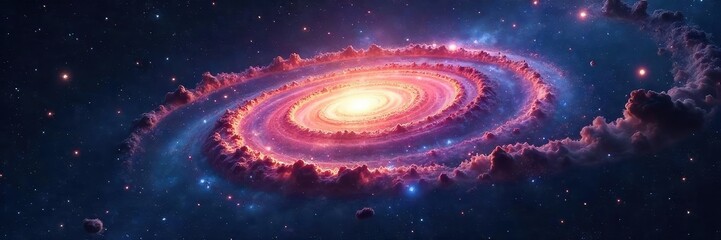 Wall Mural - A lone galaxy swirls in the vast emptiness of space, stars scattered like cosmic dust Its isolation is profound, a breathtaking testament to the universe's scale , redshift, dark energy