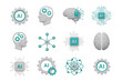 © STM Lab - A collection of twelve 3d rendered ai icons isolated on transparent background, showcasing various representations of artificial intelligence such as brains, circuits, and gears