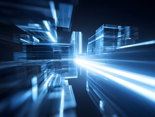 Poster - Dynamic Cityscape with Light Trails and Futuristic Architecture