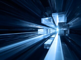 Poster - Abstract Blue Cubes with Radiant Light Effects