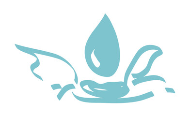 Poster - Light Blue Water Drop With Botanical Design Element