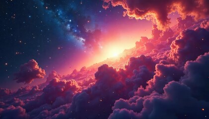 Wall Mural - A breathtaking panoramic view of a vibrant nebula, swirling gases, and distant galaxies Perfect for science fiction, astronomy, or space exploration projects , night sky, planetary