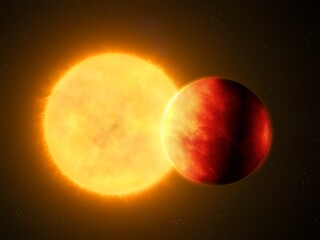 Wall Mural - planet close to the star. hot exoplanet in orbit around the sun. space landscape.