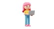 © Agung Pranoto - Cartoon Woman with Laptop on White Background