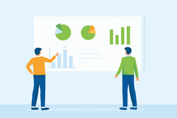 Poster - Two businessmen analyzing financial charts and graphs during a presentation