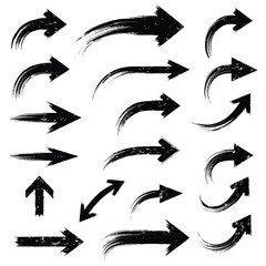 Fototapete - Creative arrows in grunge style, vector collection, beautiful and stylish. Bold arrows, graphic set of isolated elements from brush strokes, thick pointers isolated collection. Vector graphic box