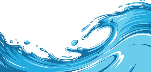 Poster - Dynamic Water Wave Vector Illustration with Splashes and Bubbles, Ideal for Aquatic-Themed Designs and Refreshing Visuals, Light Blue Color Scheme