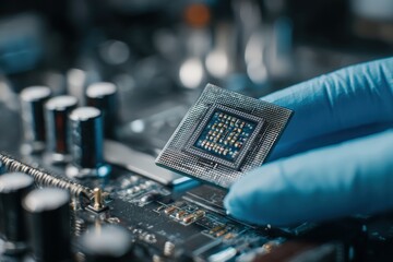 Poster - Close up of computer processor chip on circuit board