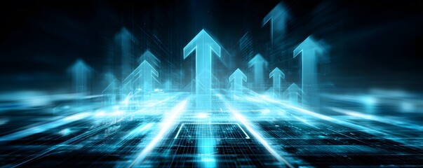 Poster - Digital Arrows Ascending in a Futuristic Landscape
