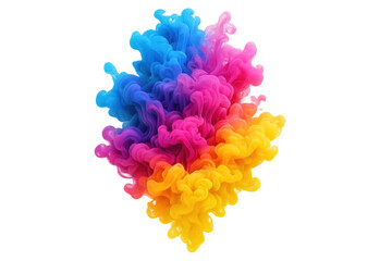 Leinwandbilder - Rainbow ink cloud swirling, blending vivid colors against transparent backdrop, generating fluid abstract movement