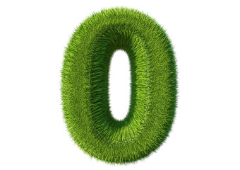 Fototapete - Grass font 3d rendering number 0 isolated on a transparent or white background