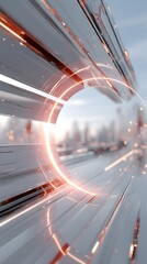 Poster - Futuristic Cityscape with Dynamic Light Trails