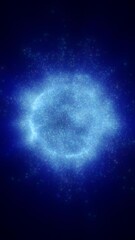 Poster - Digital cloud of tiny glowing blue particles forming a cosmic ring against a dark background