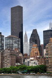 View of Manhattan skyscrapers across the East river from Rossevelt Island