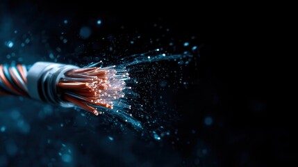Poster - This dynamic close-up image of fiber optic cables in motion with shimmering light effects creates a captivating visual experience that symbolizes advanced technology and communication.