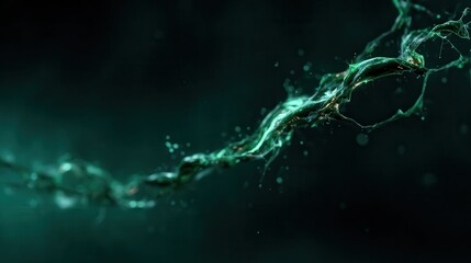 Poster - A visually captivating abstract image of a green fluid wave with intricate particle effects, evoking a sense of motion and organic flow in digital artistry.